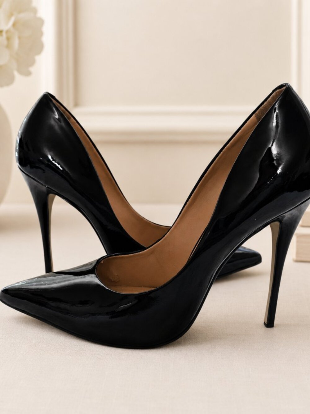 Ava & Aiden Black Patent Leather-Look Stiletto Pumps Size 7.5